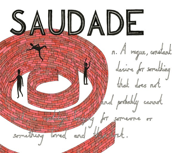  ilustraçao de uma pessoa em um labirinto para representar saudade. o sentimento de não se encontrar mais uma pessoa querida  