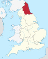 Outline map of UK showing NE England region