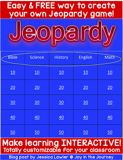 FREE Easy Create-Your-Own Jeopardy Game - ~Joy in the Journey~