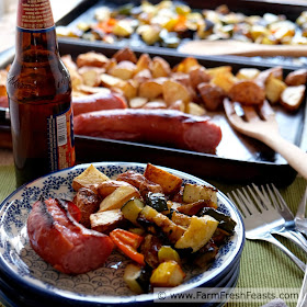 Roasted potatoes, peppers, yellow squash and zucchini with kielbasa. Fresh ingredients simply seasoned for a simple dinner when you don't have a plan in mind.