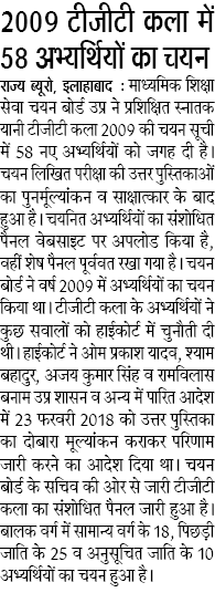  TGT ART: 2009 टीजीटी कला में 58 अभ्यर्थियों का चयन, चयनित अभ्यर्थियों का संशोधित पैनल वेबसाइट पर अपलोड 3:36 AM TGT-PGT