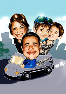 caricatura de família viagem