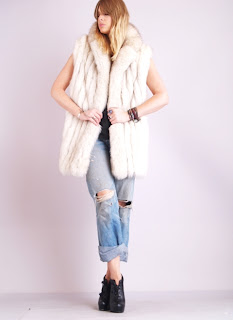 Vintage 1970's bohemian style white arctic fox fur gillet vest.