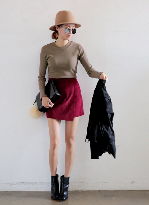 Corduroy Wrap Mini Skirt