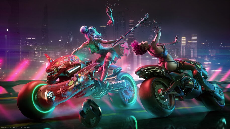 Cyberpunk, Girls, Motorcycle, Race, Battle, 4K, #4.1064 ...