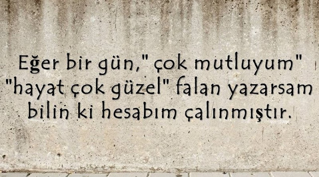 Eğer bir gün "çok mutluyum","hayat çok güzel" falan yazarsam, bilin ki hesabım çalınmıştır