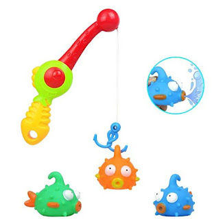 Bath Toys Bathtub Fishing Game with Rod Squirt Water Fish with Funny Expression for Toddlers Baby Kids Early Education, Color Random