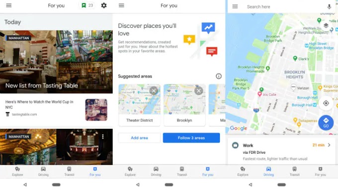 Google Maps 'For You' Tab begins rolling out