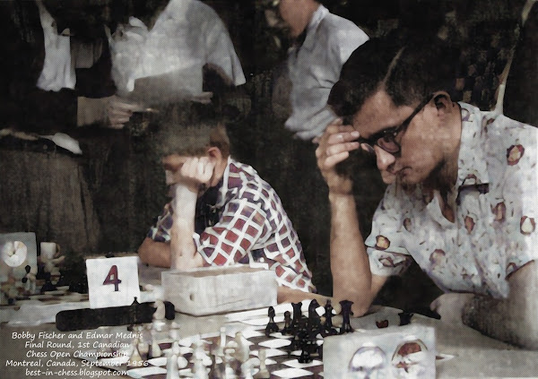 Bobby Fischer and Edmar Mednis play last rounds at the first Canadian Open, September 02, 1956.