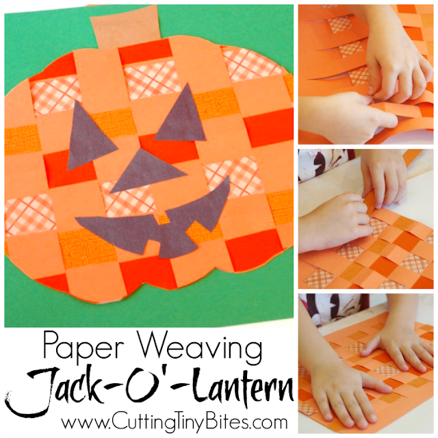 Easy fall or Halloween craft for kids. Paper weaving pumpkin or jack-o'-lantern. Great fine motor work for preschool or elementary!