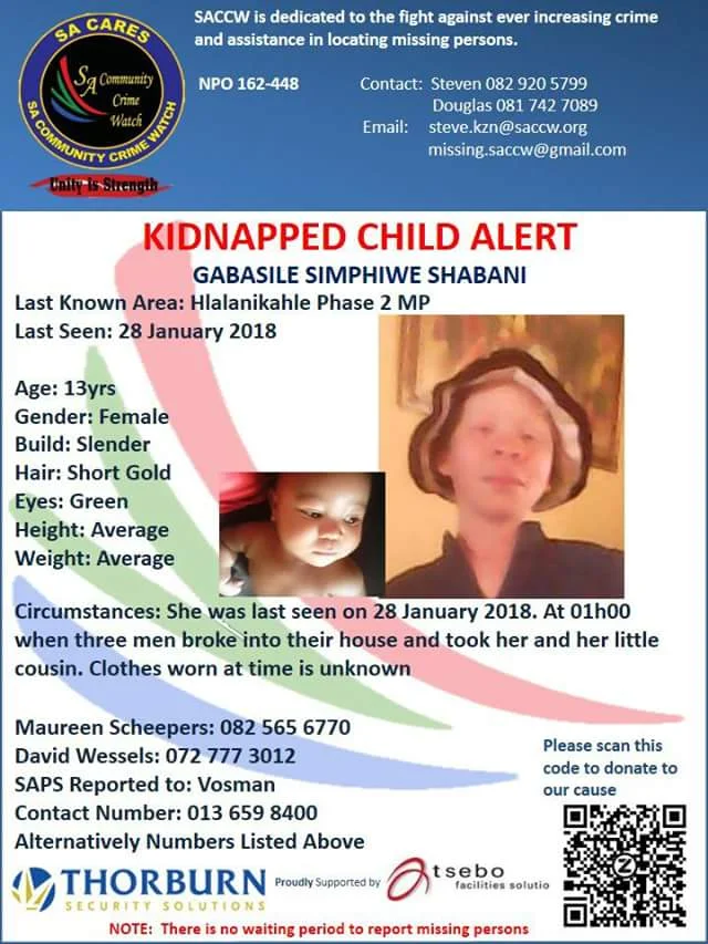  Photos: Kidnapped 13-year-old albino girl and her 15-month-old nephew found murdered in South Africa