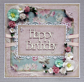 Shabby chic floral birthday card with chipboard words