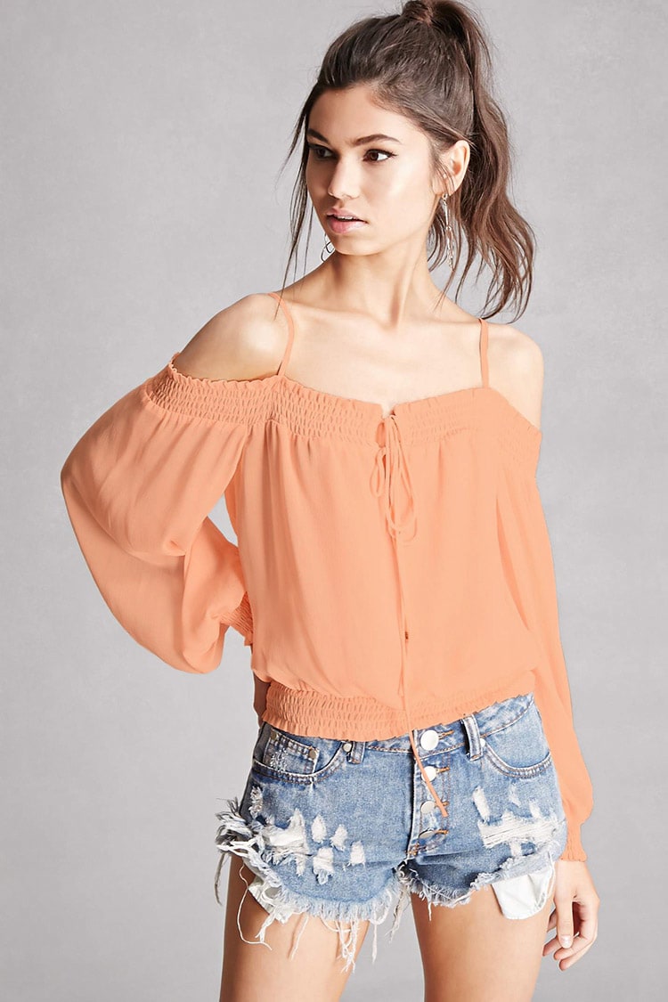 Smocked Open-Shoulder Top