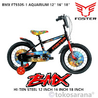 Sepeda BMX Anak Foster FT5505-1 Aquarium 16 Inch x 2.125 Inch 4-7 Tahun Hi-Ten Steel Kids Bike