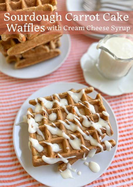 Food Lust People Love: What could be more perfect for Easter breakfast or brunch than sourdough carrot cake waffles with a drizzle of cream cheese syrup? Not a single thing!