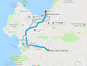 Map of Quail Lodge to Monterey Tides Hotel