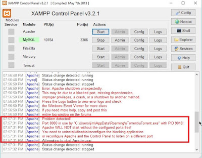 XAMPP Server Apache Service Unable To Start Due To uTorrent