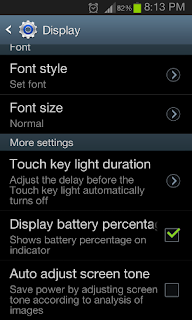 display battery percentage in notification Bar android jelly bean settings menu in display