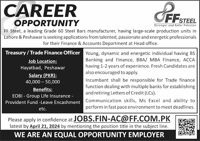 FF Steel Latest Jobs in Peshawar Incharge Customer Services 2024