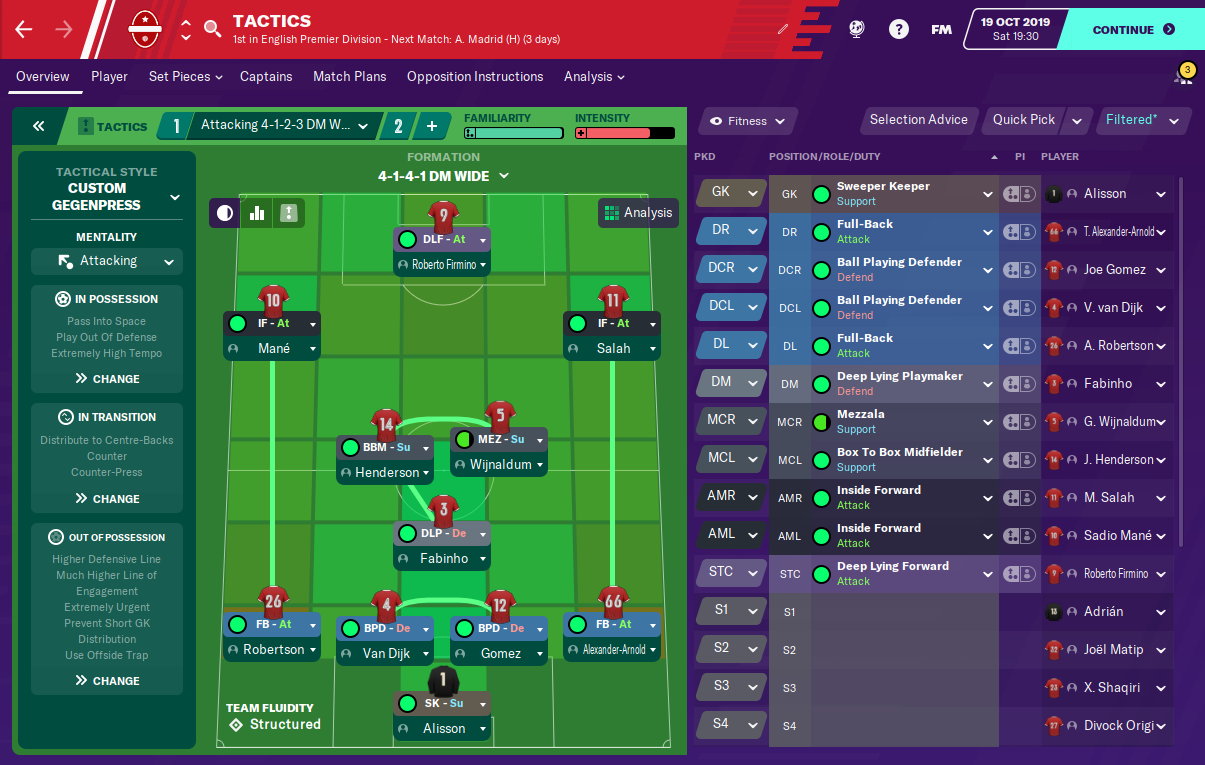 FM20 - Jurgen Klopp’s 4-3-3 Liverpool Gegenpress Tactic Formation