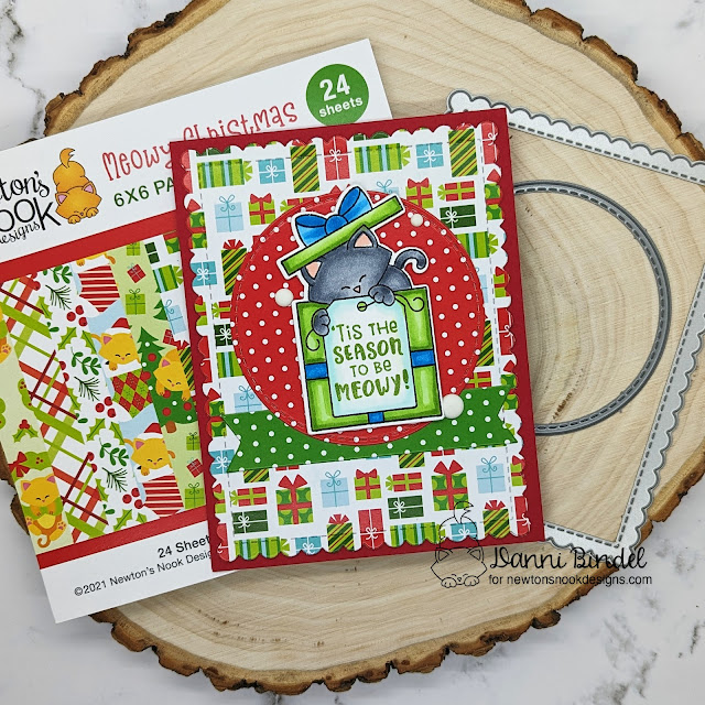 'Tis the season to be meowy by Danni features Newton's Gifts, Meowy Christmas, Circle Frames, and Frames & Flags by Newton's Nook Designs; #inkypaws, #newtonsnook, #holidaycards, #catcards, #christmascards, #cardmaking, #cardchallenge