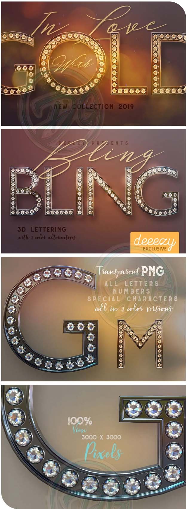 3D Lettering set with Luxury or Golden Style PNG