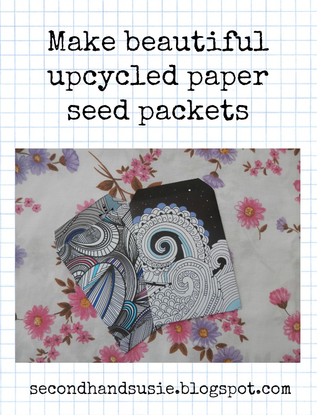 Make your own upcycled paper seed packets. secondhandsusie.blogspot.com #gardening #seedsaving #seedpackets #upcycled 