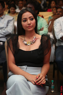 Swetha Basu in a Black Sleeveless Top Long Skirt at Mixture Potlam Movie Audio Launch 072.JPG