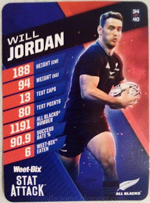 Weet-Bix Rugby Cards All Blacks Stat Attack 2022 Will Jordan Standard Card #34