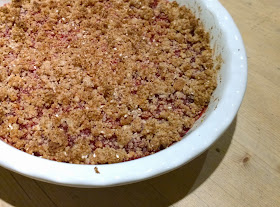 Raspberry, elderflower and amaretti crumble (wheat-free)