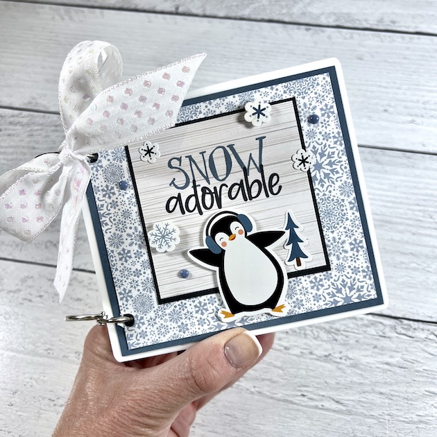 Winter Snow Adorable Scrapbook Mini Album with bow