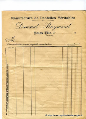 Vieille facture : manufacture de dentelles véritables