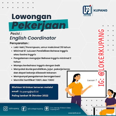 Lowongan Kerja LP3I Kupang Sebagai English Coordinator