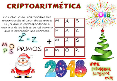 Alfaméticas, Alfamética, Criptoaritmética, Criptosuma, Navidad, Retos matemáticos, Desafíos matemáticos, Problemas matemáticos, Problemas de ingenio, Problemas matemáticos con solución