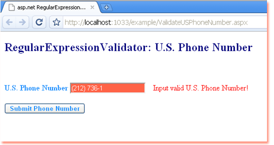 ASP.NET RegularExpressionValidator - Validate U.S. Phone ...