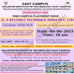 Kp Reliable Ltd New Campus Placement for ITI Pass jobs