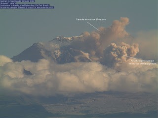 Ecoulement pyroclastique sur le volcan Shiveluch, ou Sheveluch, 19 août 2015