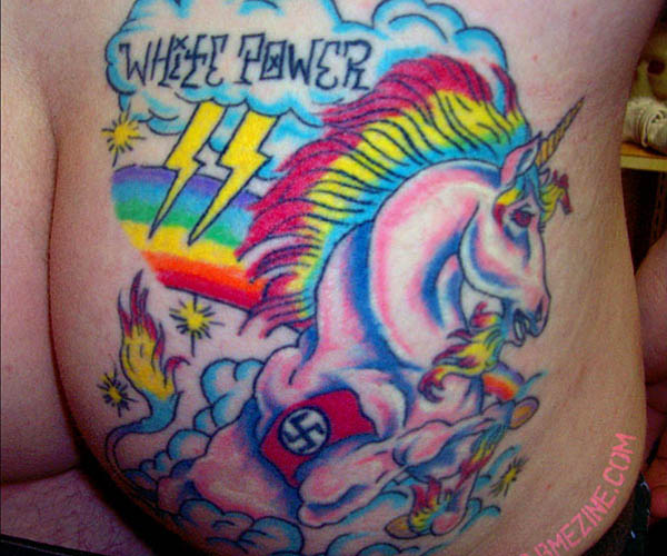 i can't believe that's even a thing: racist unicorn tattoo. Really?