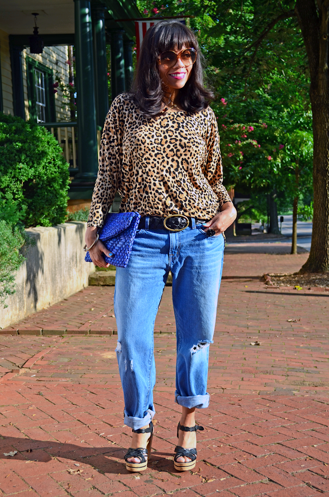 Leopard blouse boyfriend jeans