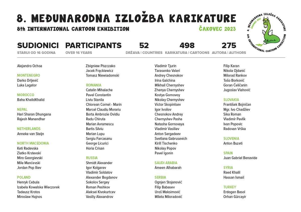 Participants of the 8th International Cartoon Exhibition, Čakovec 2023