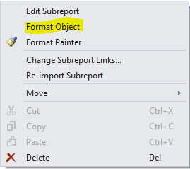 crystal report - menu format object