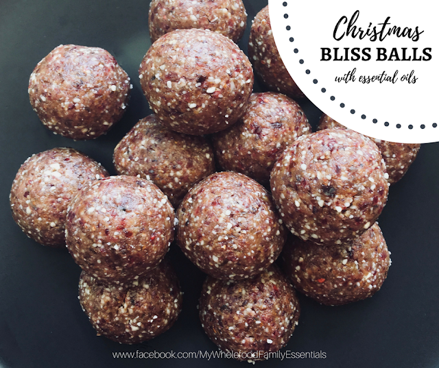 Christmas Bliss Balls with essential oils - www.mywholefoodfamily.com