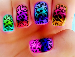 Foto de uñas con diseño de leopardo de distintos colores