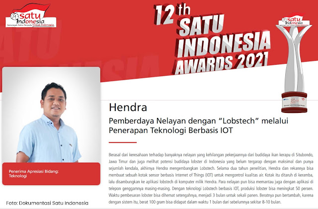 Hendra mendapatkan penghargaan Astra SATU Indonesia Awards 2021