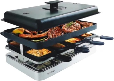 TinaMros 3 Layers Electric Raclette Grill Table for 8 Paddles and Person