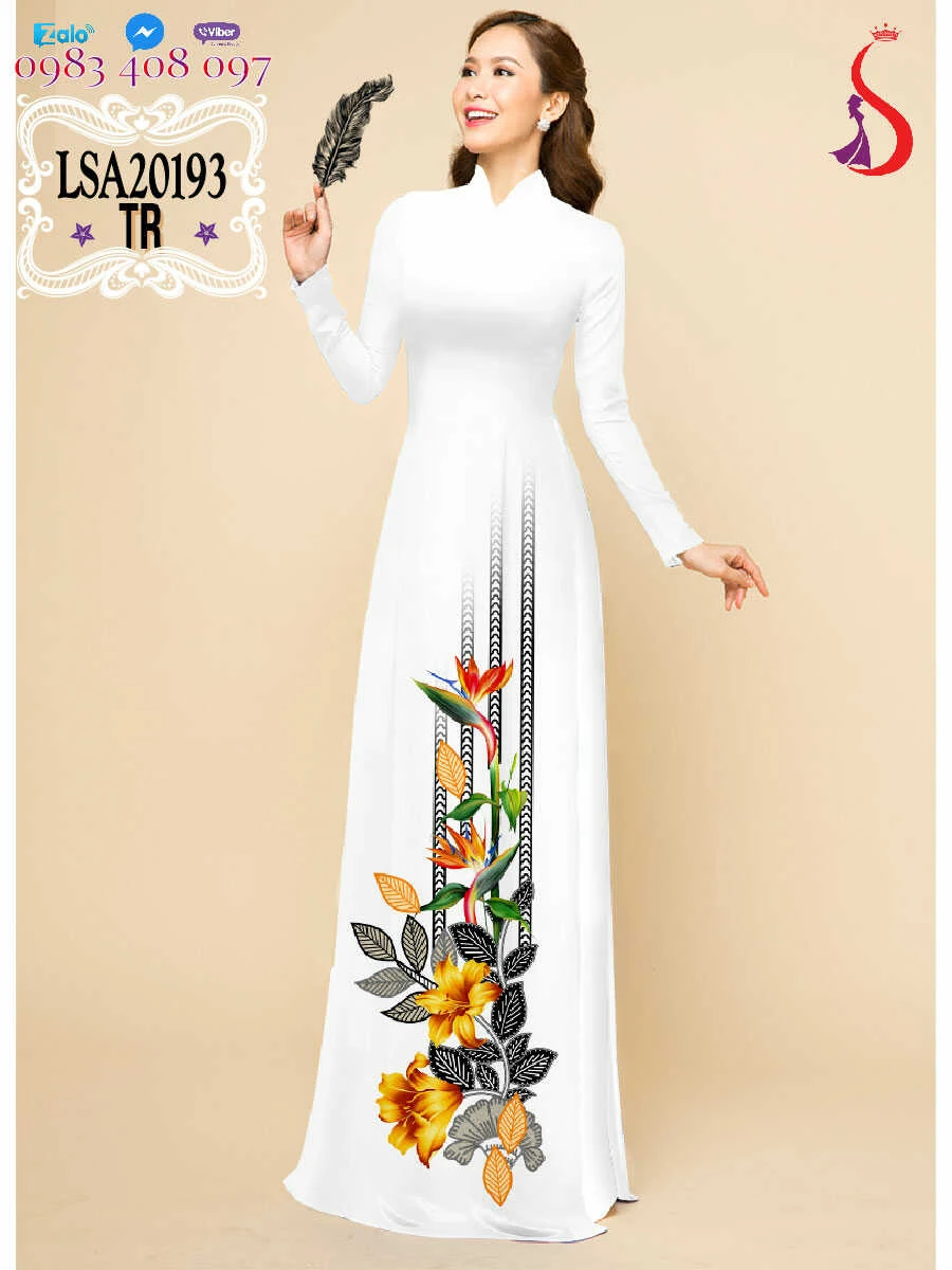 100% bạn phải TRẦM TRỒ chiếc áo dài hoa 3d đẹp này LS184205