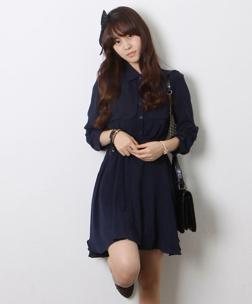 Navy Dress with Flaps