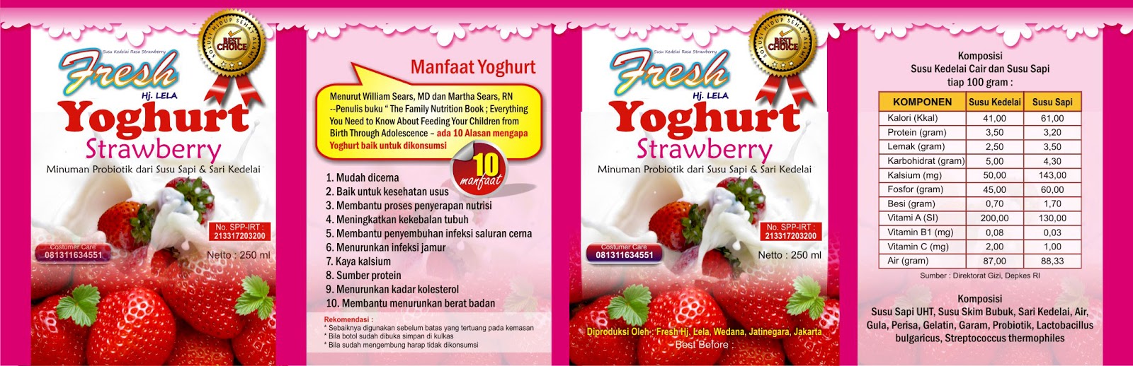 Desain Label Kemasan Yoghurt Rasa Strawberry - UMI HILWA