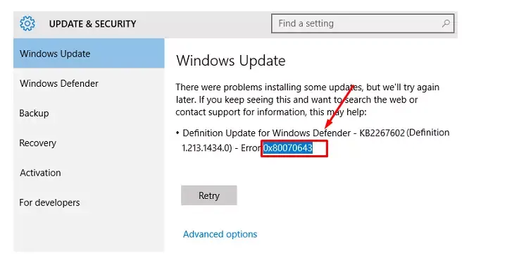 cara mengatasi error code 0x80070643
