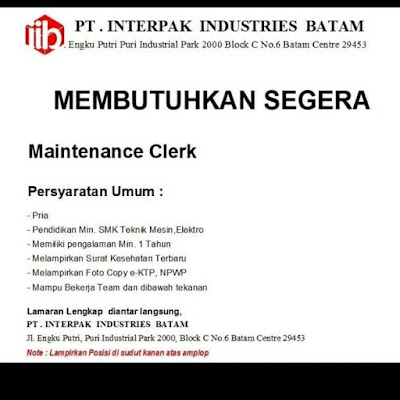 Kerjabatam.com PENGUMUMAN RESMI LOKER PT. Interpak Industries Batam